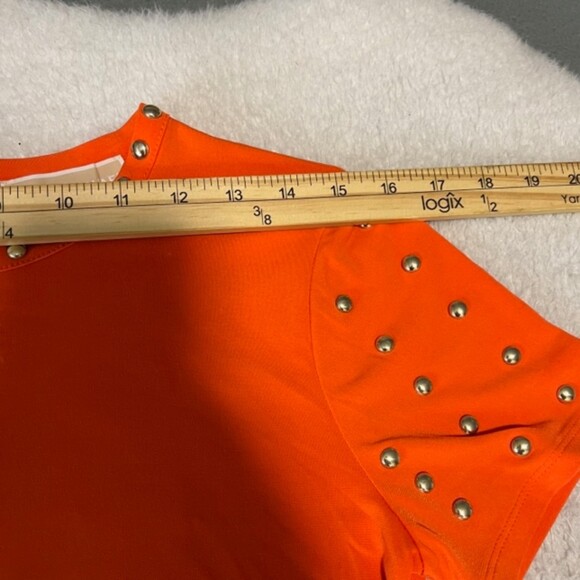 Michael Kors Womens Orange Gold Studded Short Sleeve Mini Dress Size Small - Picture 10 of 12